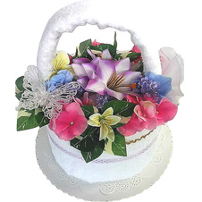 Textilní dort - květinový košík
